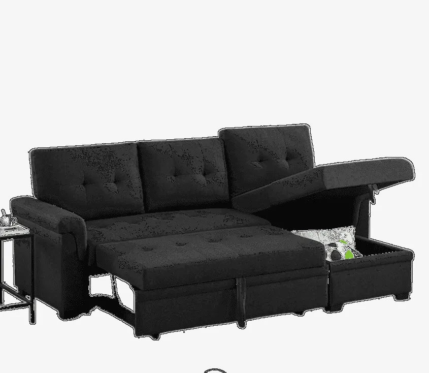 Canapé modulaire, Trenton Sectionnel-Lit, Méridienne de Rangement et Ports USB Noir, Divan-Lit pour Salon