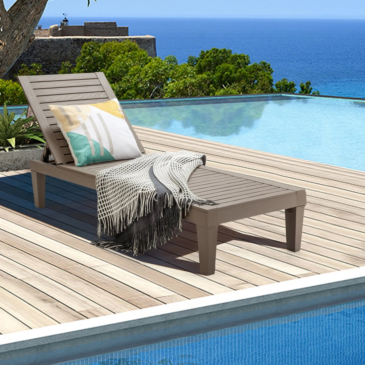 Fauteuil inclinable, d'Extérieur pour Patio, Dossier Réglable, Brun, Gymax Chaise Longue d'Extérieur pour Patio