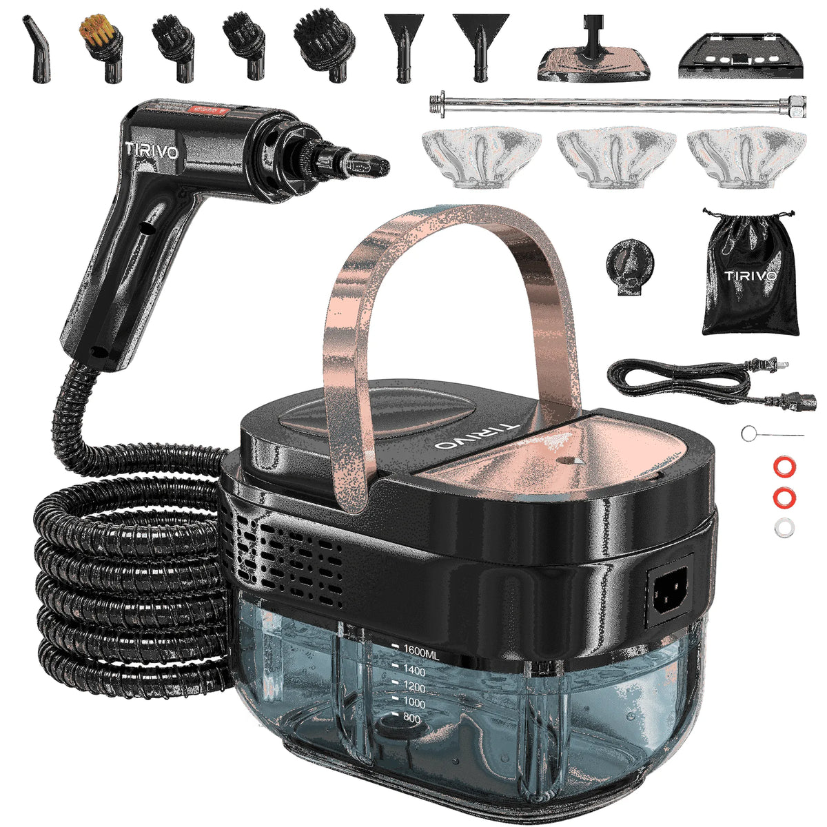 Défroisseur Domestique Portable Haute Pression 3 Bar, Nettoyeur à Vapeur Portatif 1500 W, Réservoir d'Eau Transparent 1600 ml, Accessoires Multiples