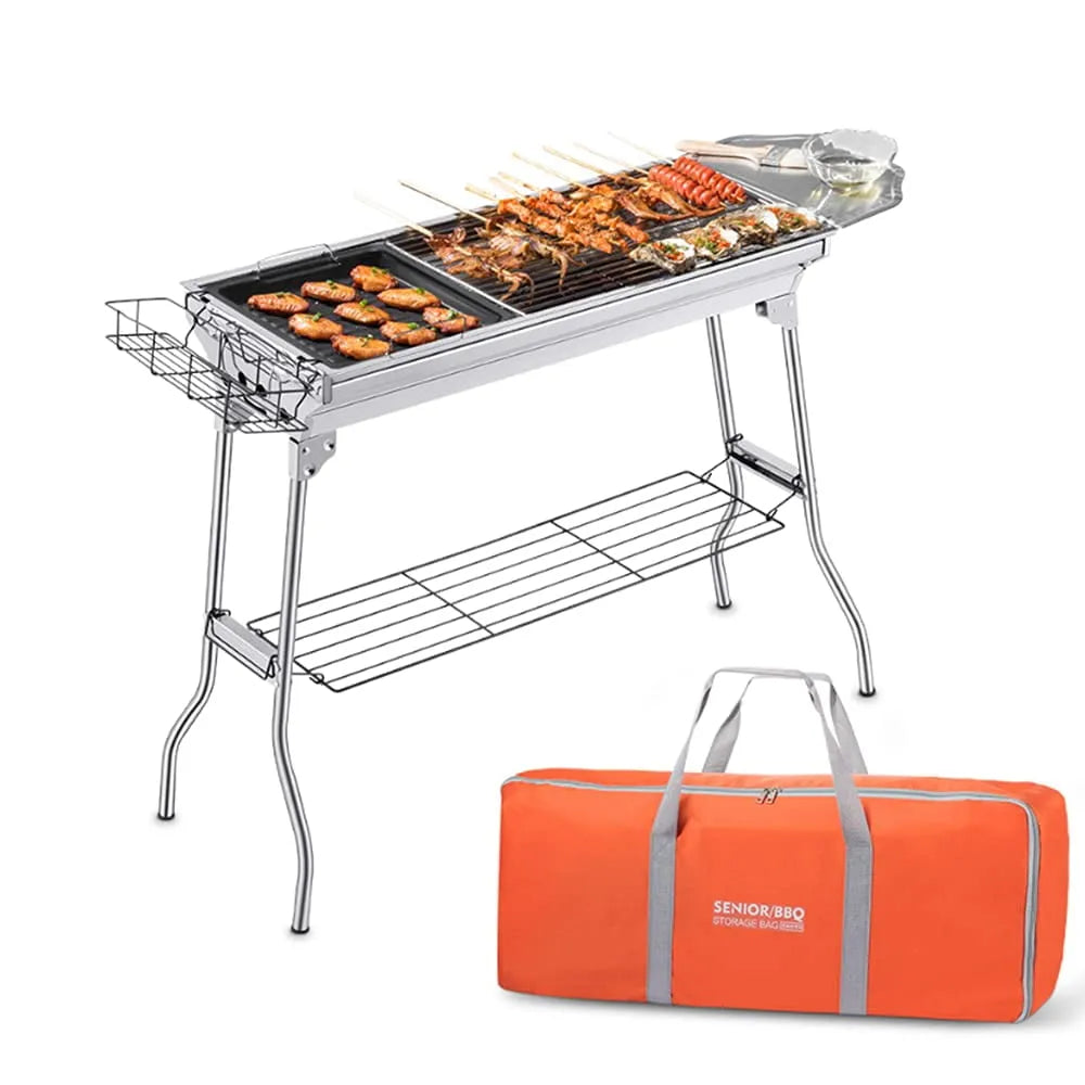 Barbecue, Portatif au Charbon, Gril BBQ d'extérieur pour Pique-Nique de Noël, Sac de Rangement et poêle Antiadhésive