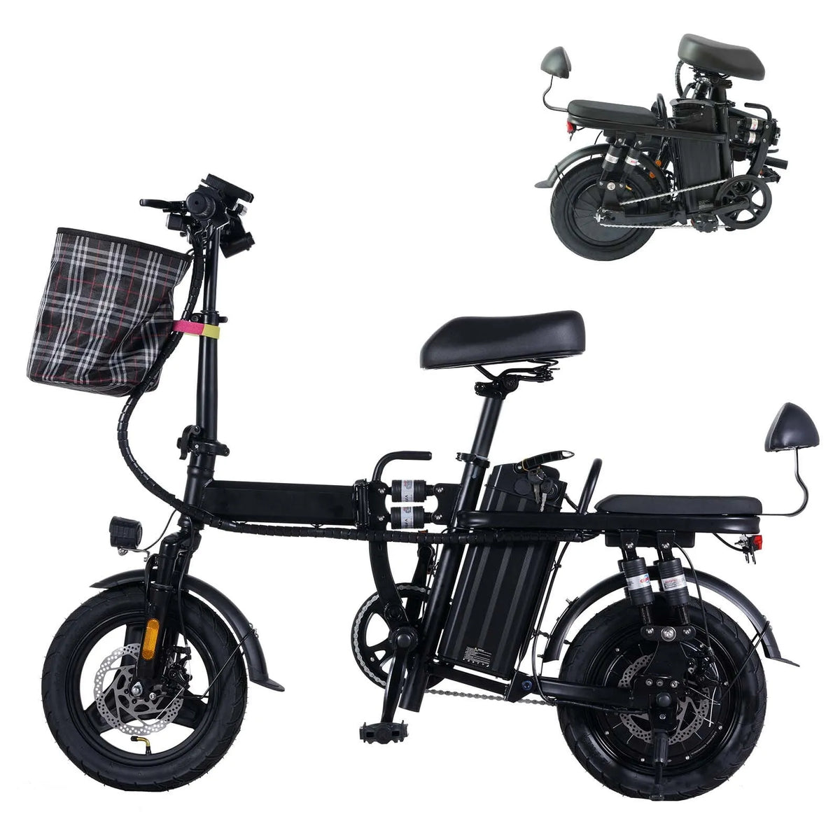 Vélo électrique, Pliant 14 Pouces avec Panier avant 500 W Crête 750 W 20 Mi/h jusqu'à 50 Mi LCD avec Batterie Amovible Siège Ajustable pour Adulte