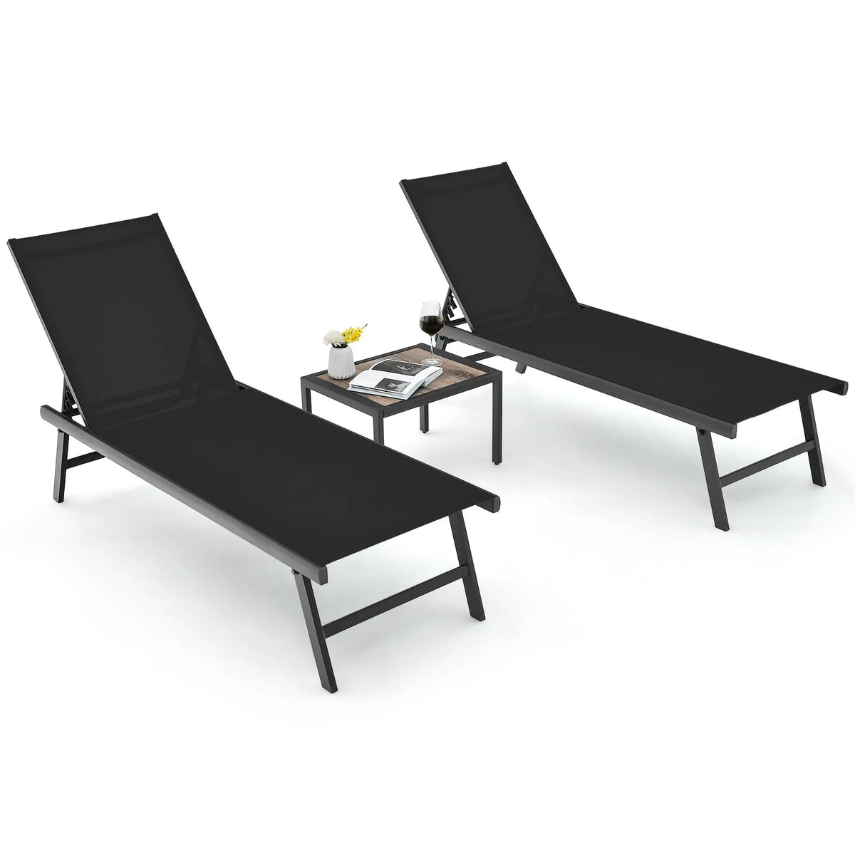 Fauteuil inclinable, Gymax Ensemble de 3 Pcs pour Patio en Aluminium Table Extérieur