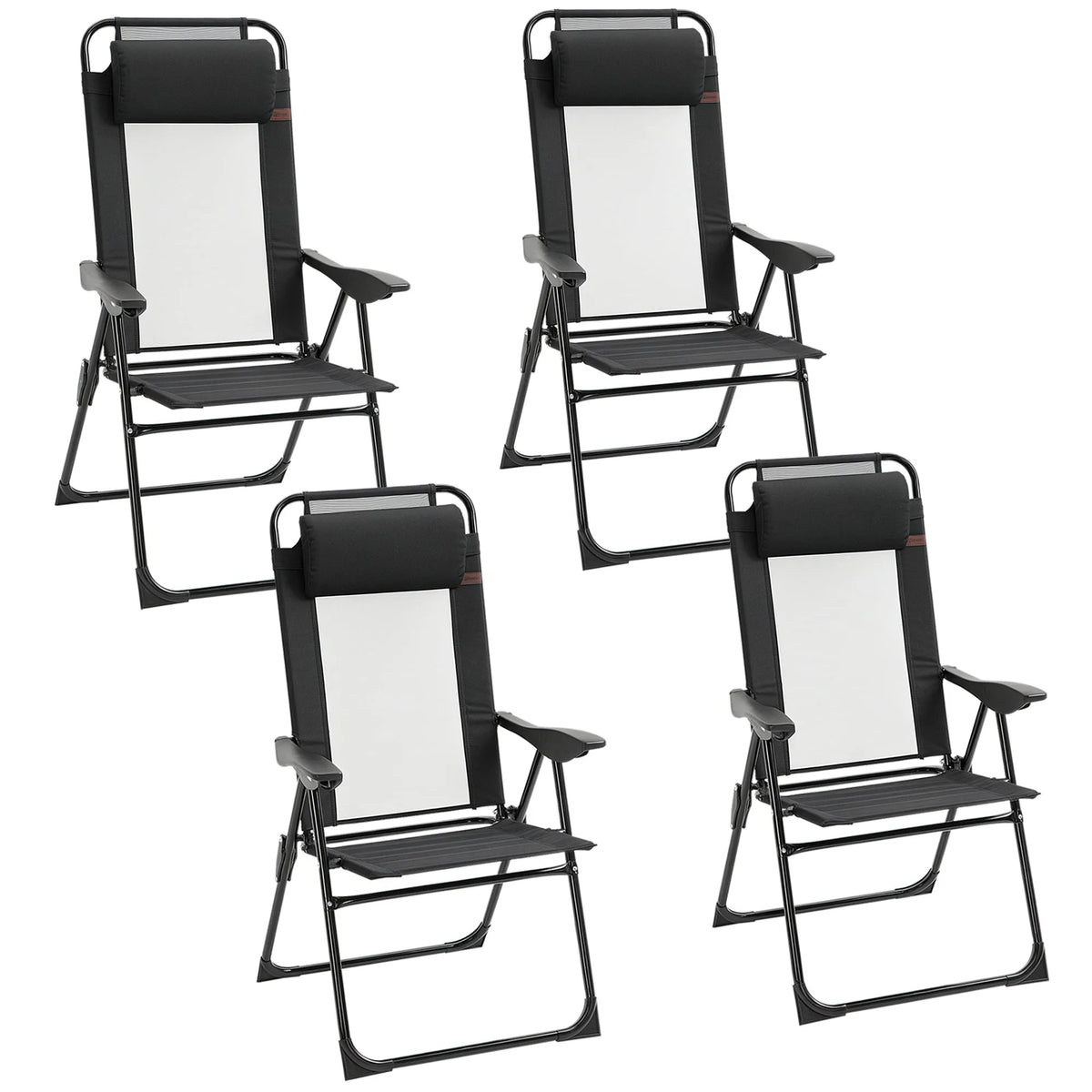 Fauteuil, Outsunny Ensemble de 4 Fauteuils Inclinables Pliants Portatifs, Noir