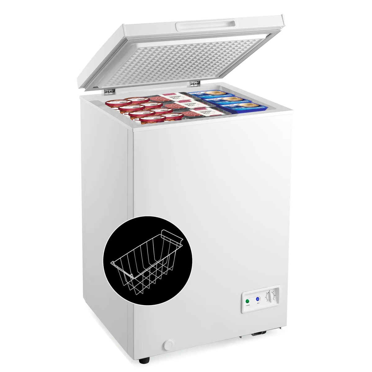 Congélateur, 7 Réglages de Température, Coffre de 3,5 pi3, Panier Coulissant Amovible Inclus, Congélateur Coffre Compact Profond