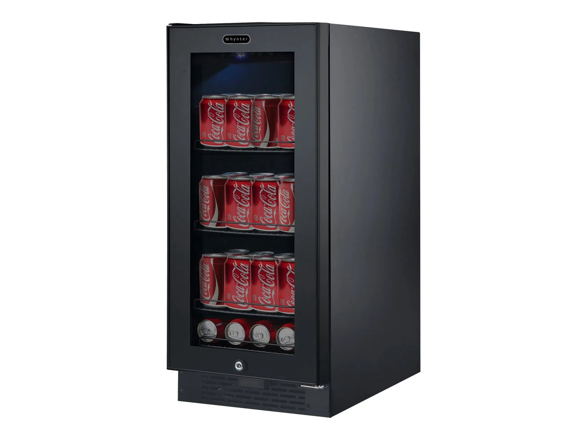 Réfrigérateur, 3,4 Pi3, BBR-801BG, 4 pi3, Capacité de 80 Canettes, à Boissons Encastré en Verre Noir, Argent