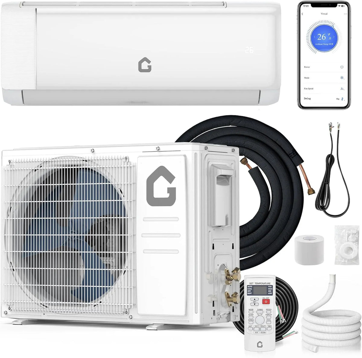 Climatiseur mural, 20 SEER2, SEER2, 9000 BTU jusqu'à 450 Pi2 20 230 V Refroidissement et Chauffage télécommande