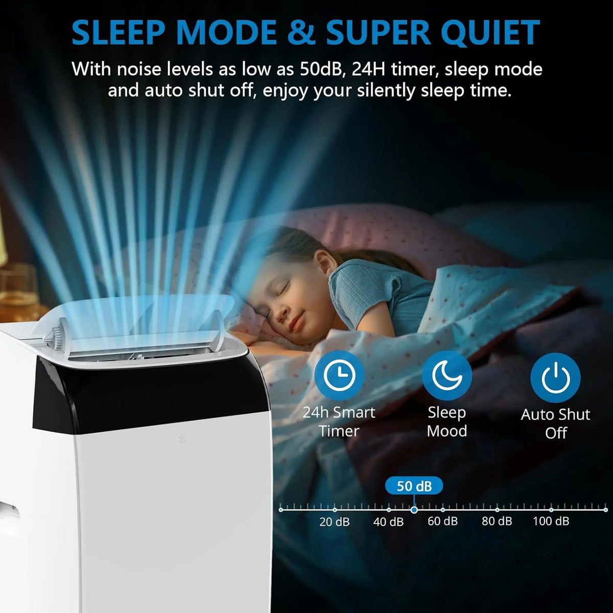 Climatiseur portable, Portatif 14 000 BTU, Climatiseur Intelligent 3-en-1 Refroidit 750 Pi2