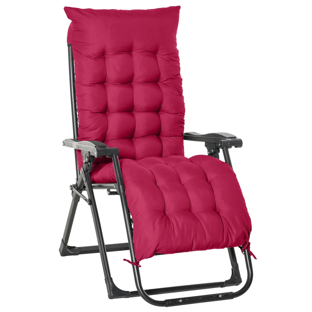Fauteuil inclinable, Dossier Réglable, Jardin Pliante, Inclinable d'extérieur, Coussin Amovible et Appuie-Tête, Rouge Vin