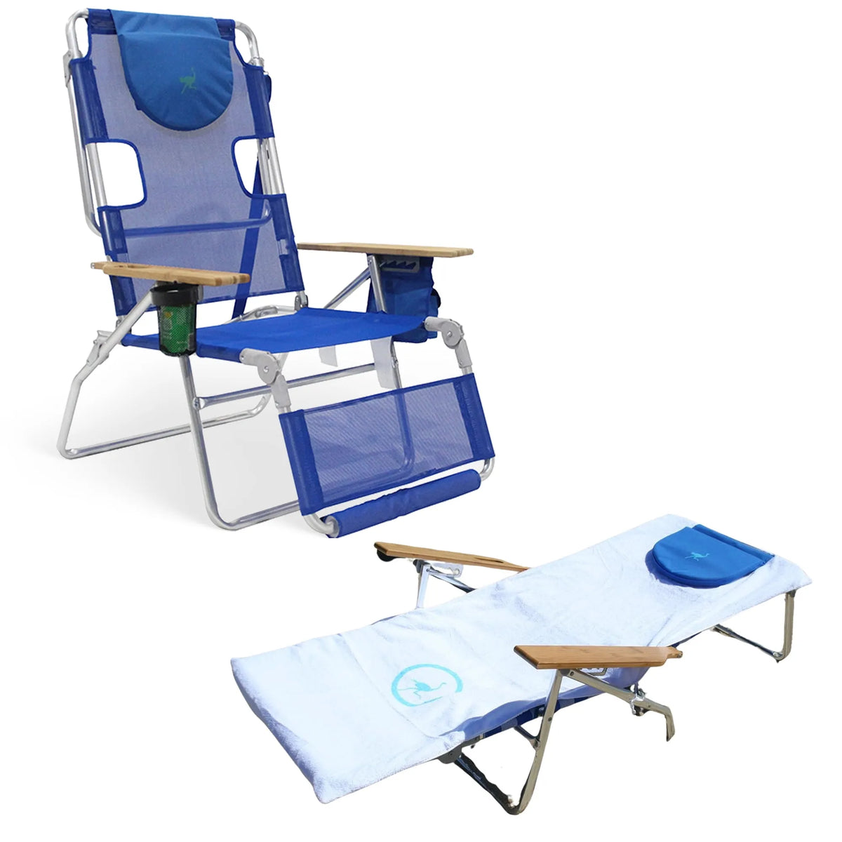 Chaise longue 3N1, d'extérieur à Dossier Haut Altitude, Bleue et Serviette Ajustée Personnalisée
