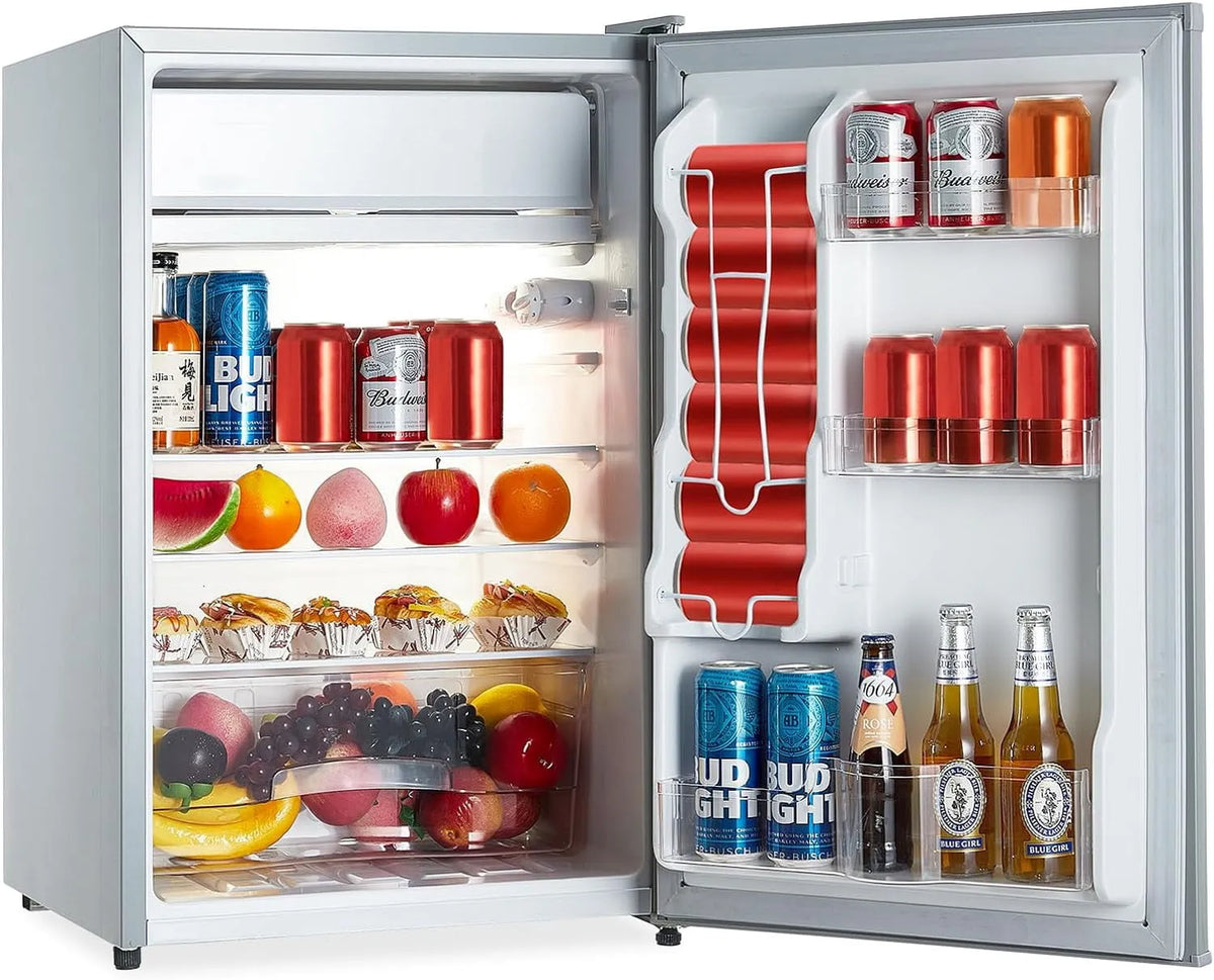 Mini réfrigérateur, Compact à 1 Porte en ABS, 122 L pour Maison, Dortoir, Appartement, Petit Espace, Refroidissement, Gris, Bureau