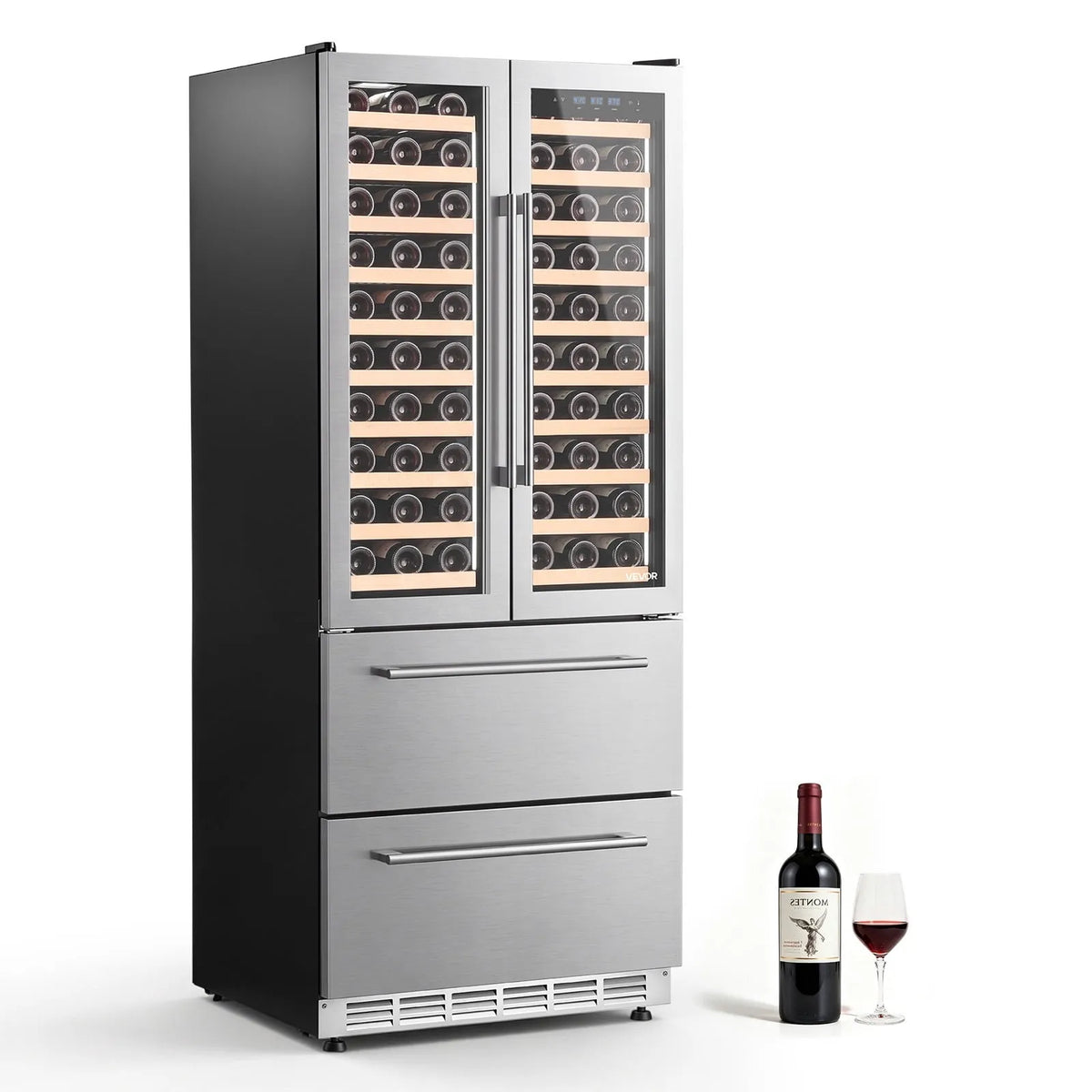 Cave à vin, Réfrigérateur VEVOR F-64,37 ° °F, à Vin de 30 po Refroidisseur de Bière Réfrigérateur 120 Bouteilles Capacité de 234 Canettes, Verrou