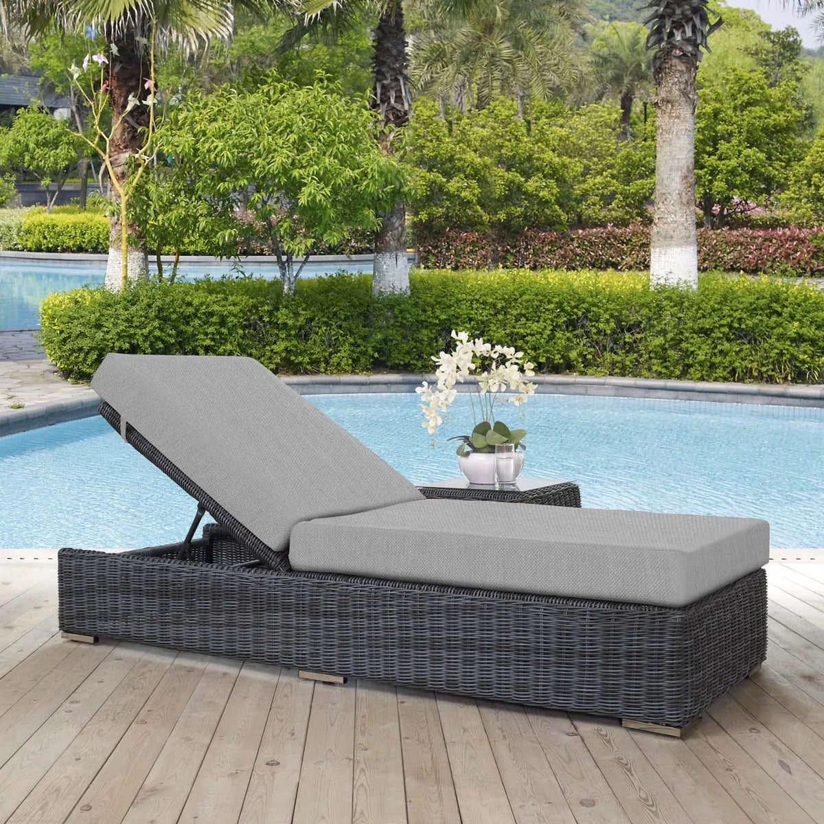 Chaise longue Modway, Patio en Aluminium et Rotin, Toile/gris