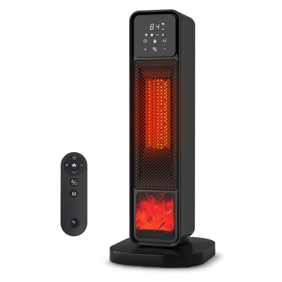 Chauffage d'appoint, Réchauffeur Électrique Portable 1500 W, Effet de Flamme 3D, Grand Radiateur de Pièce, Mode Éco, Télécommande, Intérieur
