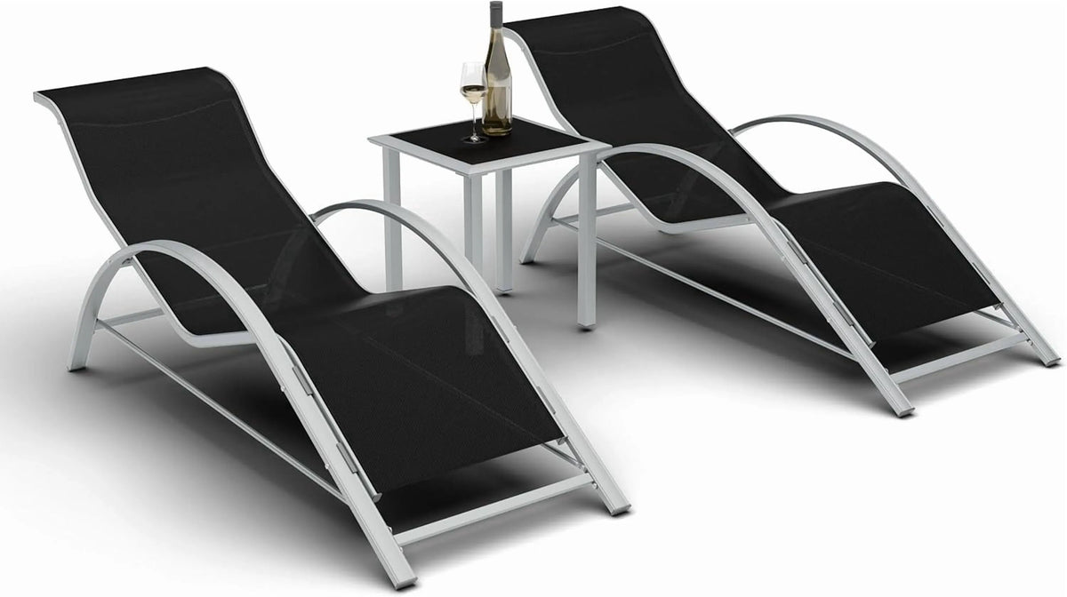 Chaise, Piscine hors terre, Ensemble de 3 s Longues de Patio, s Longues en Osier, Tables d'Appoint et Porte-Gobelets