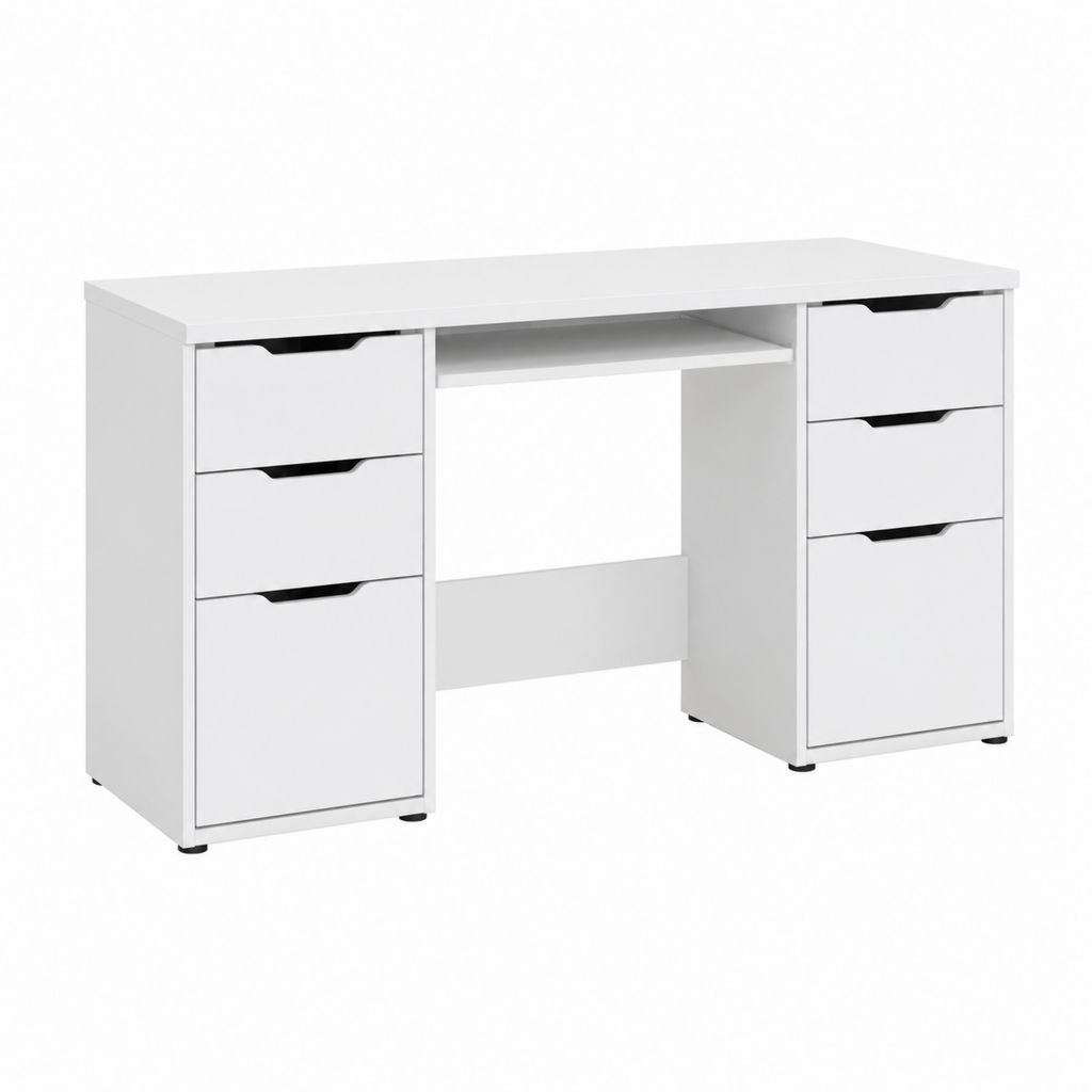 Bureau à tiroirs blanc en panneaux de particules mélaminés rectangulaire 120 x 60 x 75 cm