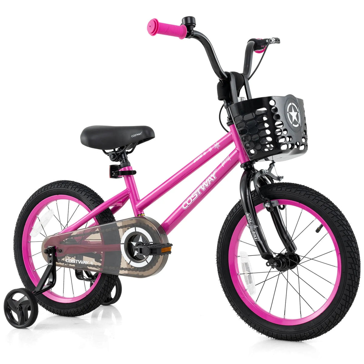 Vélo enfant, Roues Stabilisatrices, 16 pouces, Rose, Frein à Main, Guidon et Selle Réglables, 16 Pouces avec Roues Stabilisatrices
