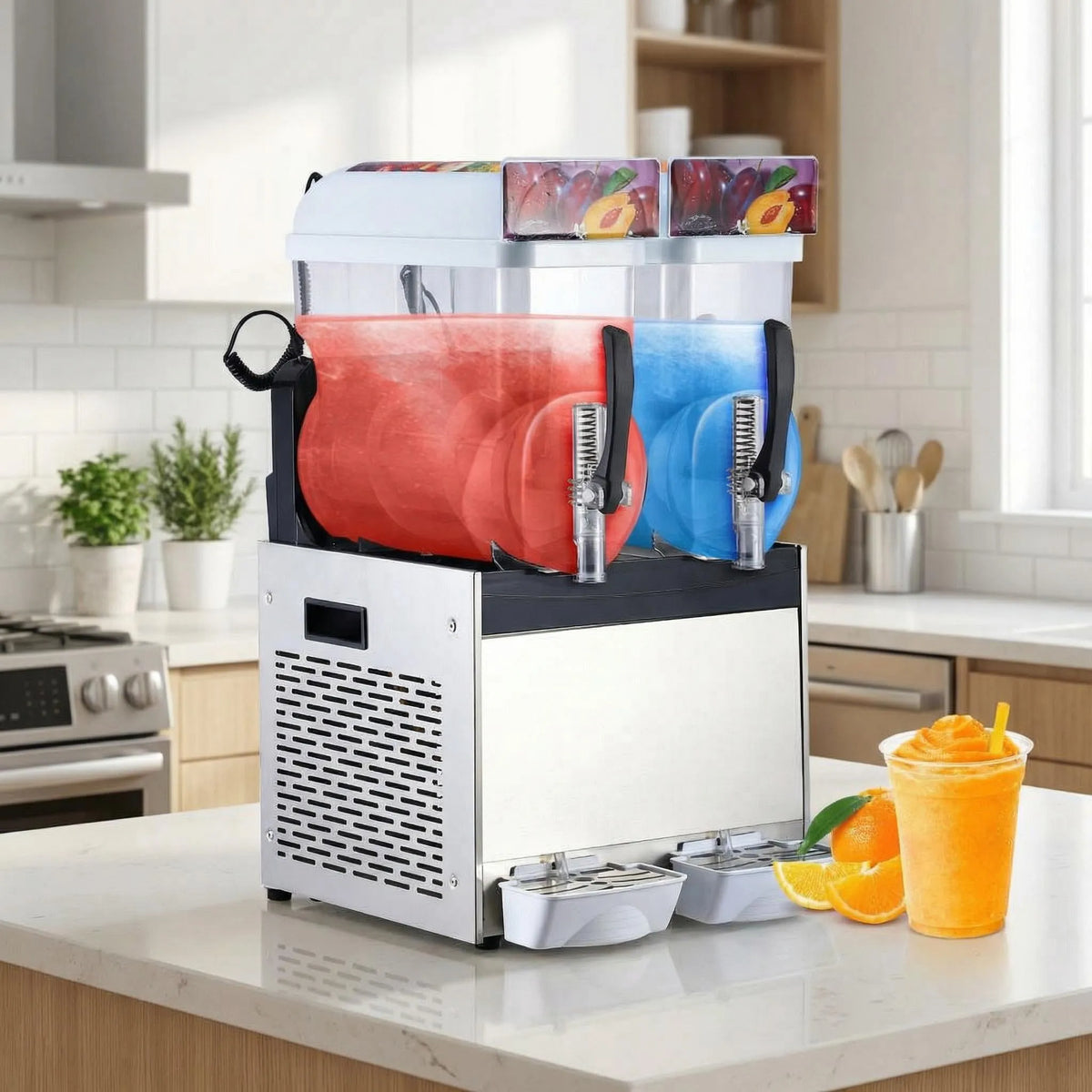 Machine à Barbotine Commerciale 15LX2 700 W Machine Commerciale à Margarita Smoothie Autonettoyante en acier inoxydable Grande Capacité à Double