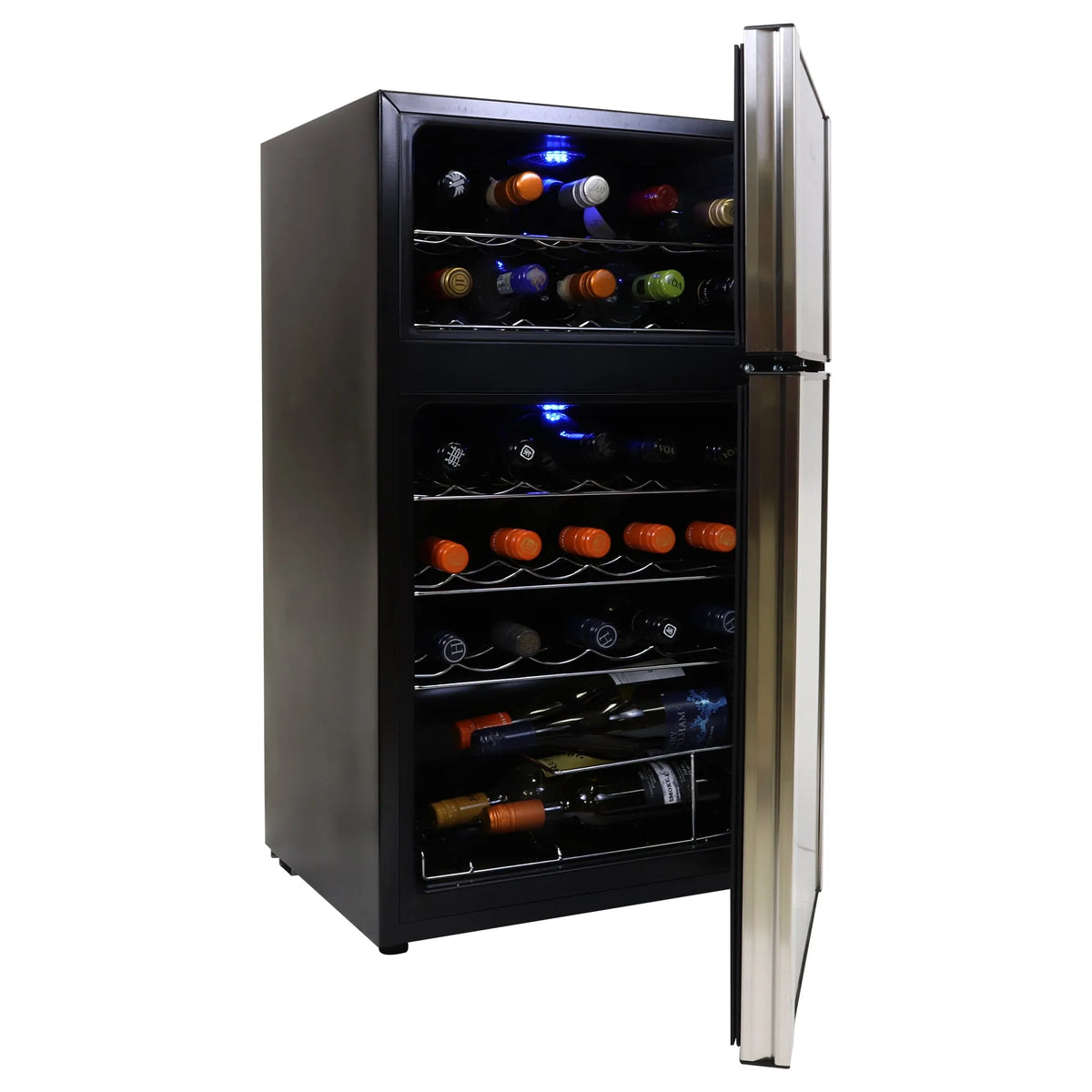 Réfrigérateur, Cave à vin Koolatron à double zone pour 29 bouteilles, à vin à compresseur de 86 L 3 pi3, noire, blancs et mousseux bar à domicile