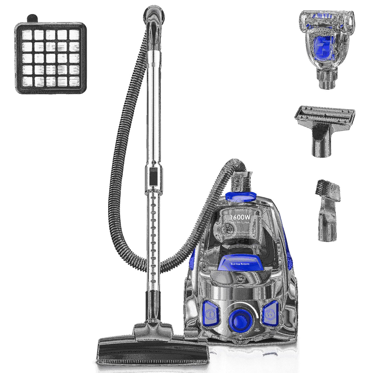 Aspirateur, traîneau, Aspirateur Sans Sac 32 kPa 1600 W, Indicateur de Poussière Complet, Filtre HEPA H13, Grande Capacité 3,7 Qt, Animal de Compagnie