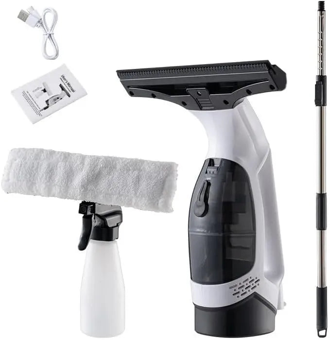Aspirateur sans fil, Raclette d'Aspirateur de Fenêtres, Réservoir de Collecte d'Eau et Chiffon en Microfibre, Douches Miroirs Vitres Comptoirs Blanc