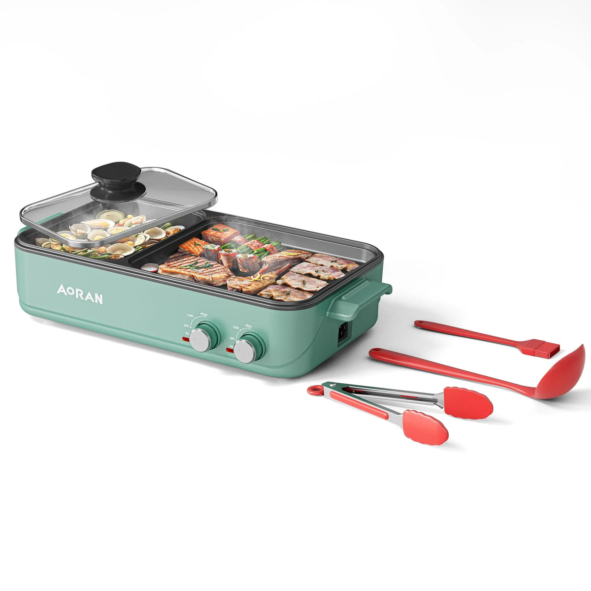 Barbecue, Marmite Antiadhésive 2-en-1 pour Intérieur pour BBQ Coréen, Double Contrôle de la Température, Chauffage Rapide, Accessoires Bonus Gre