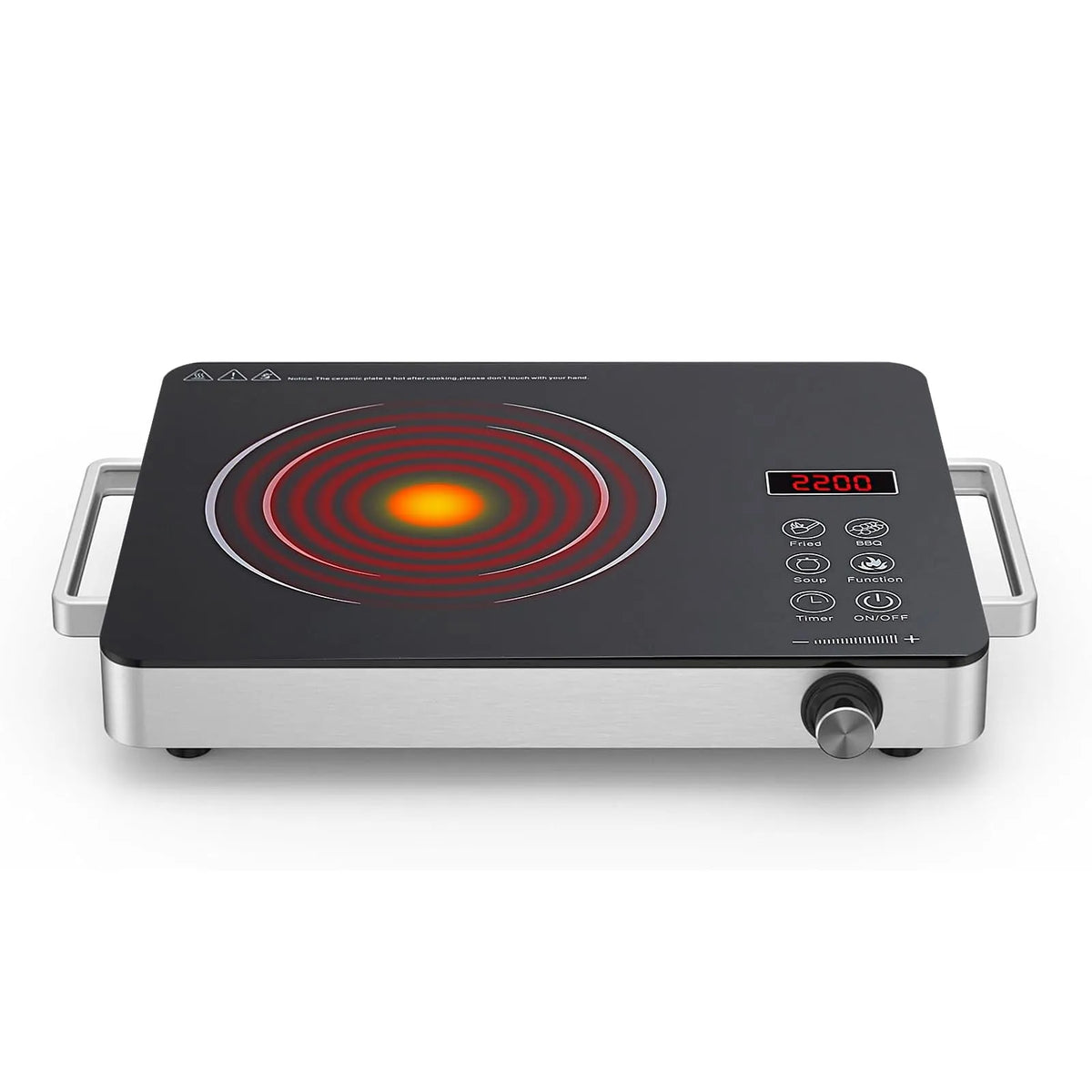 Cuisinière, Électrique Portable 1800W Minuterie 4 Heures Plaque de Chauffage Électrique Surface Commandes par Toucher et Bouton Réglage de Température