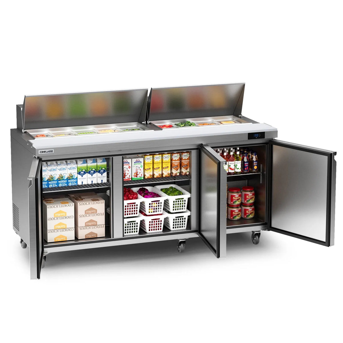 Réfrigérateur, Frigo à Sandwich à 3 Portes, 18 GN 1/6 poêles, Commercial de 72,7 po L Table de Préparation de Sandwich et de Salade