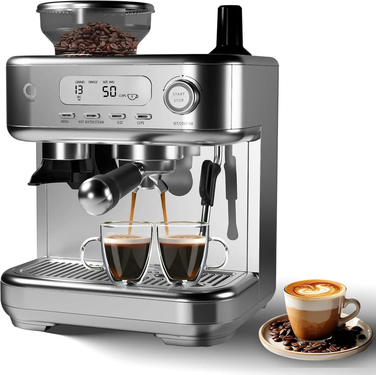 Machine à espresso, Réservoir d'Eau Grand Amovible de 95 Oz, Pression Professionnelle de 20 Bars, Semi-Automatique, Design pour Barista à Domicile