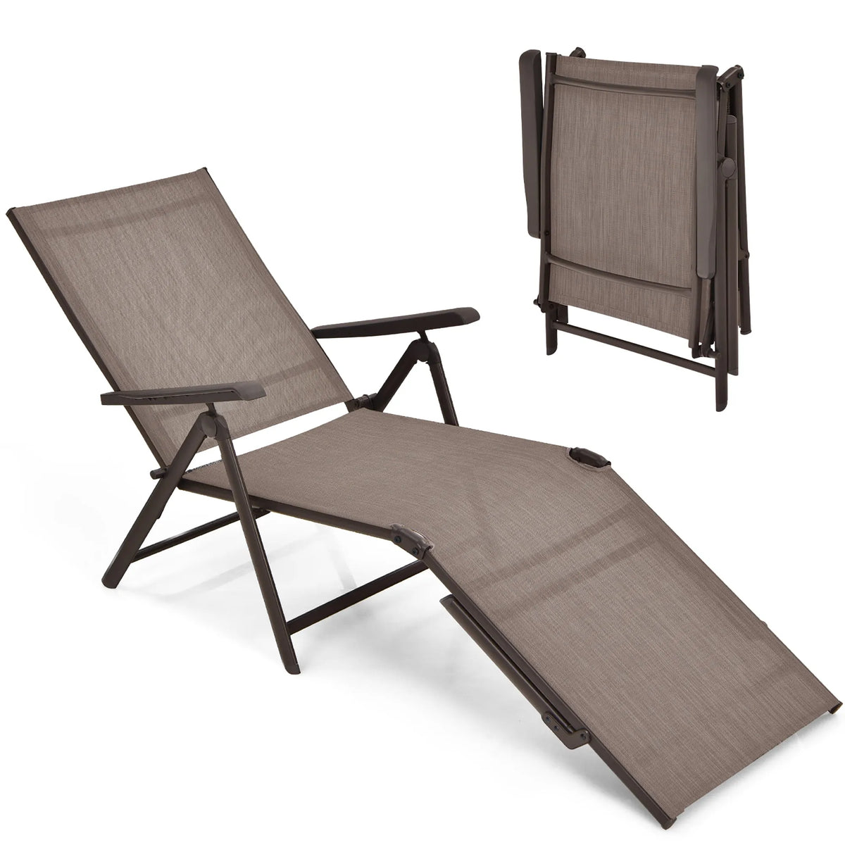 Chaise longue, Pliante de Patio, Extérieure, Portable, Inclinable, Plage, Brun
