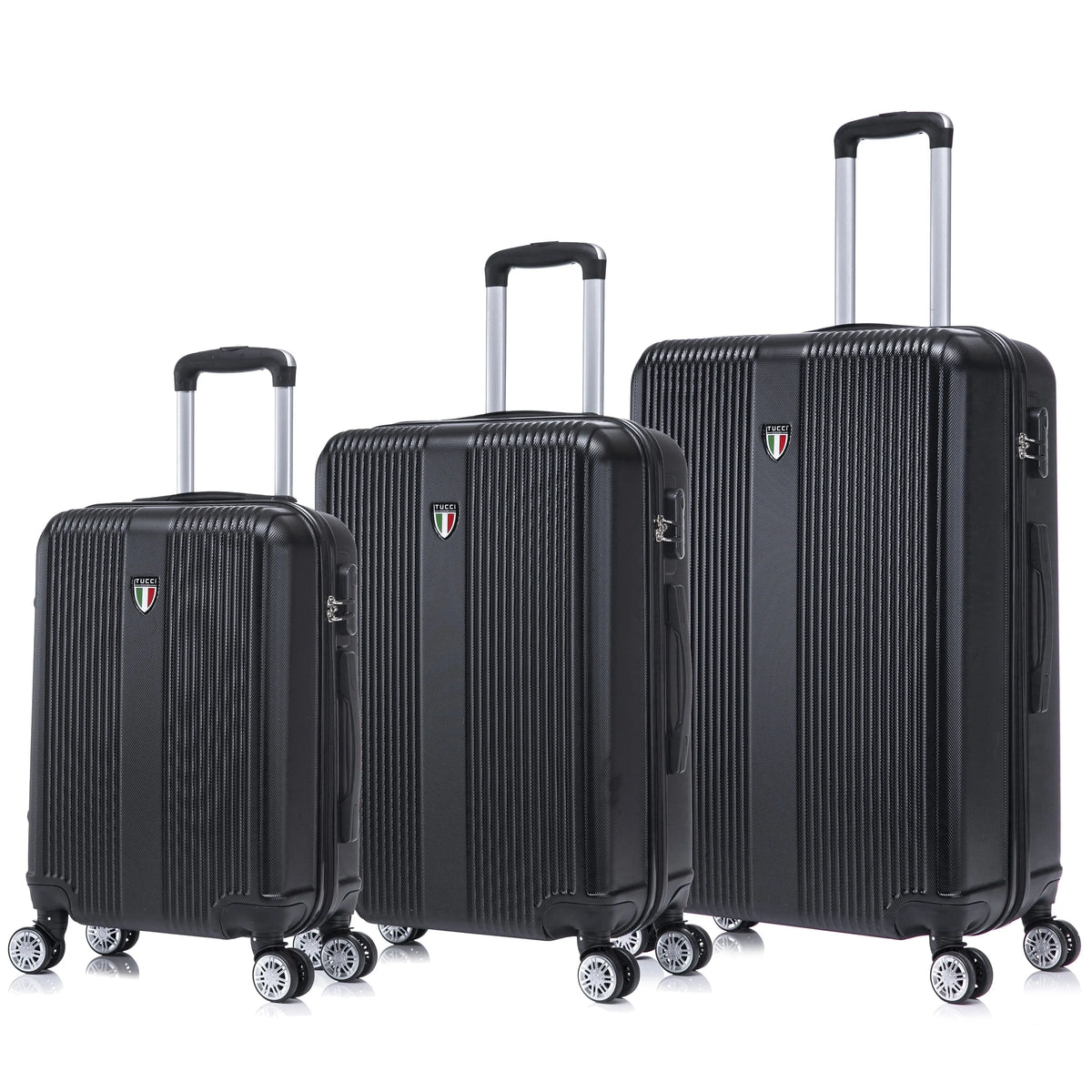 4 Roues Pivotantes et Cadenas à Combinaison 20 pouces/24 pouces/28 pouces, Italy LUSTRIA Ensemble de Valises Rigides Légères 3 Pcs, Noir