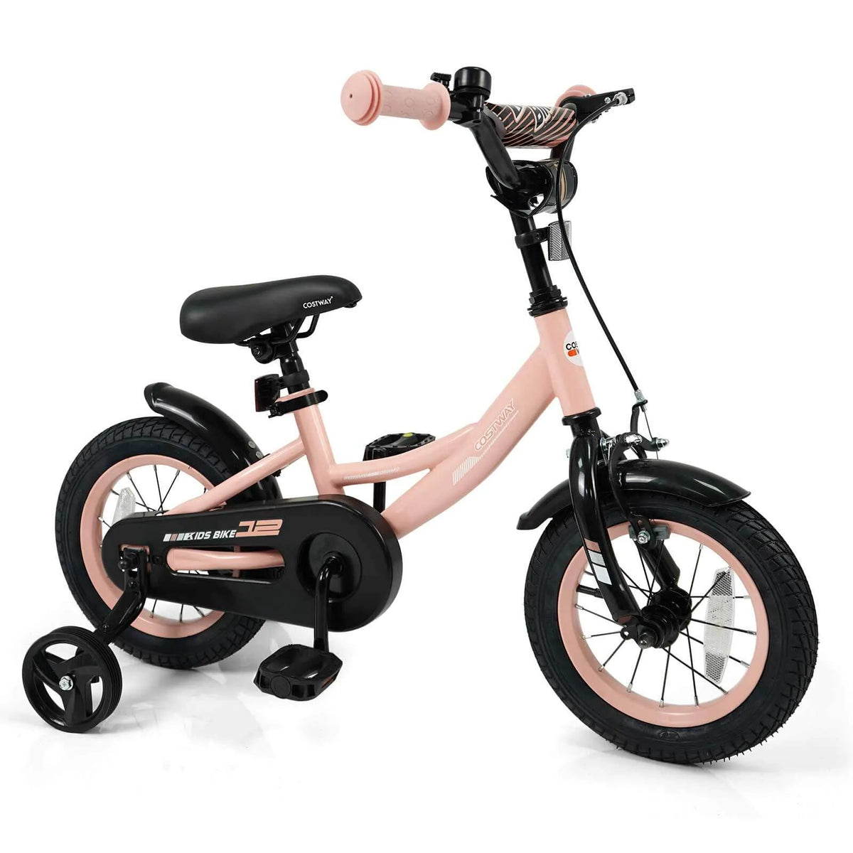 Vélo enfant, Roues Stabilisatrices, 12 pouces, Hauteur de Selle et de Guidon Ajustable, Freins Doubles, 12 Pouces avec Roues Stabilisatrices