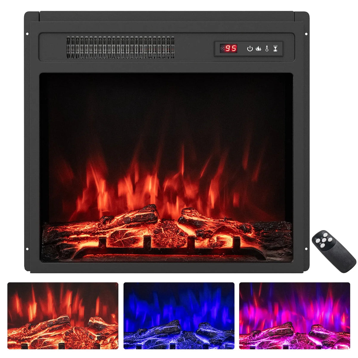 Cheminée Encastrée, Cheminée Électrique 18 pouces, Couleurs de Flamme Réglables