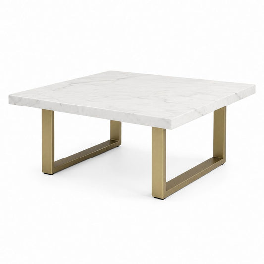 Table basse carrée blanche en marbre et acier inoxydable doré 100 x 100 x 40 cm