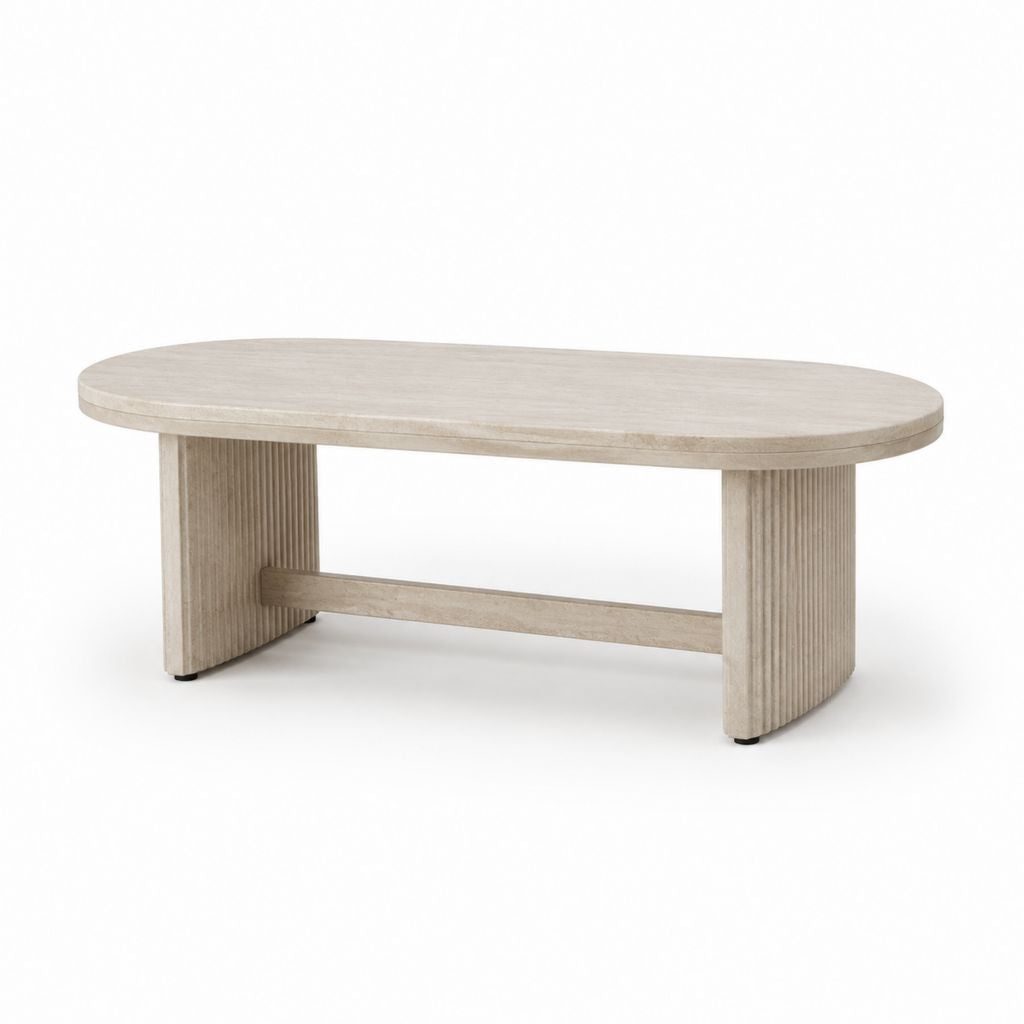 Table basse ovale beige en panneaux MDF 120 x 60 x 45 cm