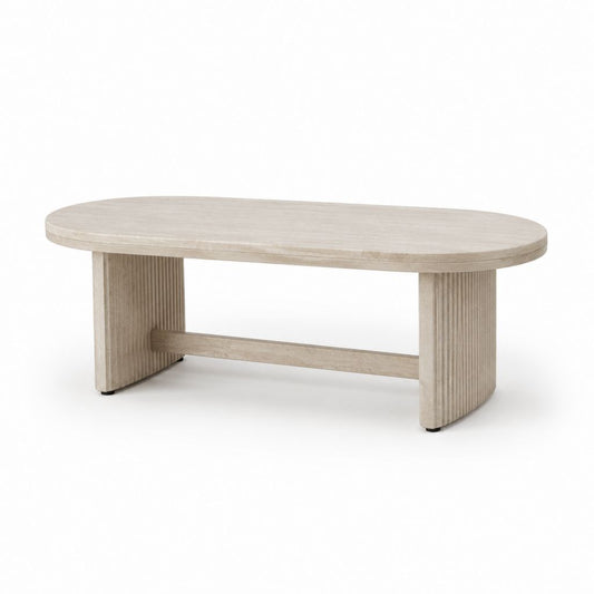 Table basse ovale beige en panneaux MDF 120 x 60 x 45 cm