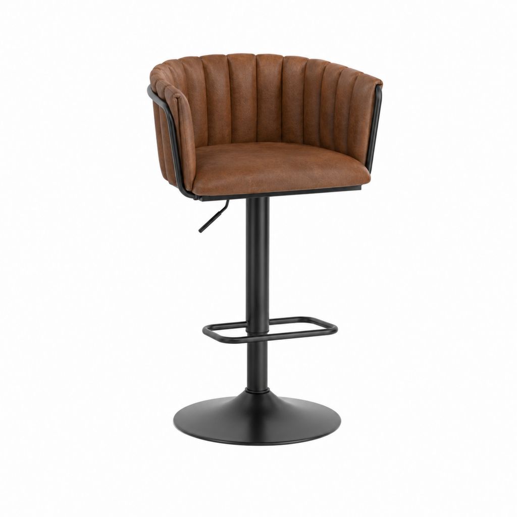 Tabouret de bar réglable marron en similicuir PU avec piètement rond noir 50 x 52 x 92-113 cm