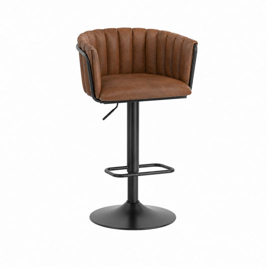 Tabouret de bar réglable marron en similicuir PU avec piètement rond noir 50 x 52 x 92-113 cm