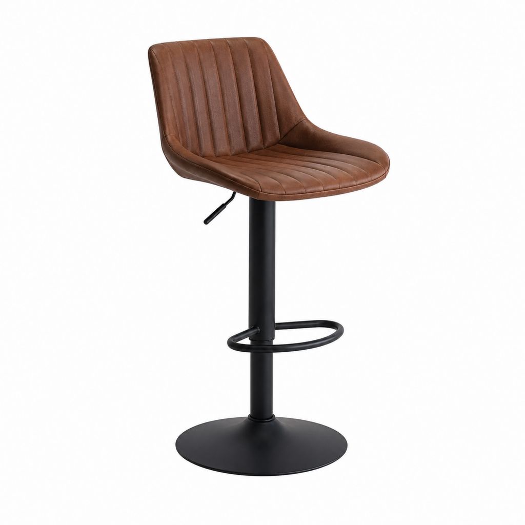 Tabouret de bar réglable marron en similicuir PU avec base ronde noire 50 x 60 x 88-109 cm