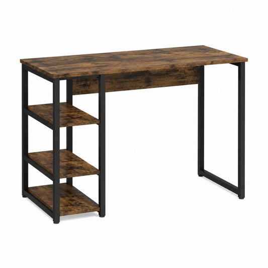 Bureau avec étagères 120 x 60 x 75 cm marron rustique noir panneaux de particules acier rectangulaire