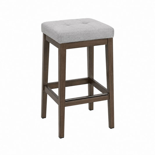 Tabouret de bar carré gris en polyester et hévéa massif 43 x 43 x 76 cm