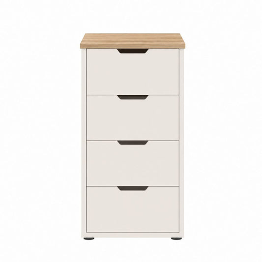 Caisson de bureau à 4 tiroirs blanc et chêne en panneaux de particules mélaminés rectangulaire 80 x 50 x 40 cm