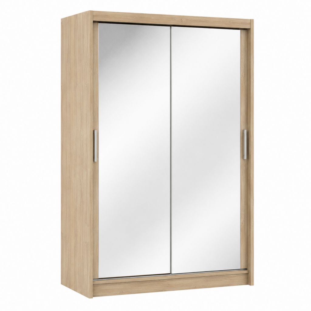 Armoire de chambre à coucher chêne clair avec 2 portes coulissantes miroir 120 x 60 x 200 cm