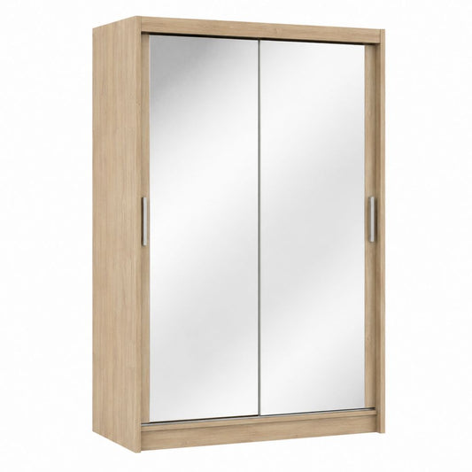 Armoire de chambre à coucher chêne clair avec 2 portes coulissantes miroir 120 x 60 x 200 cm