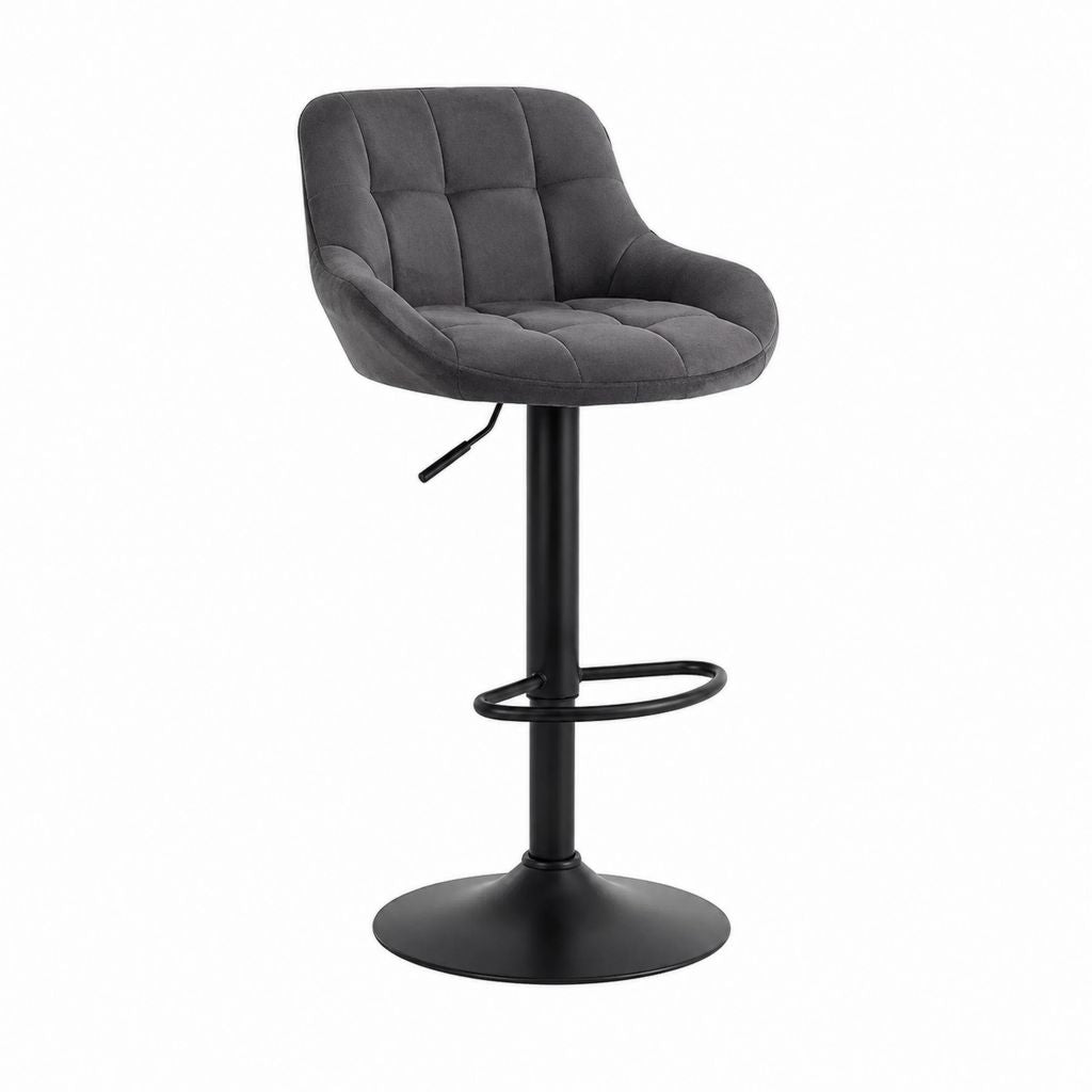Tabouret de bar réglable gris anthracite en polyester effet velours avec piètement en acier 55 x 52 x 92-113 cm