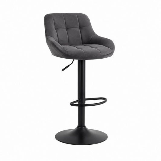 Tabouret de bar réglable gris anthracite en polyester effet velours avec piètement en acier 55 x 52 x 92-113 cm