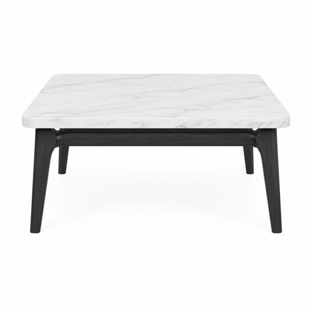 Table basse rectangulaire blanche effet marbre et bois noir 100 x 60 x 45 cm