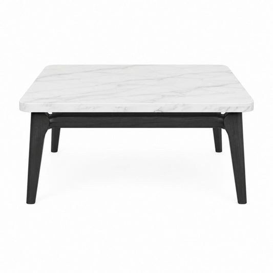 Table basse rectangulaire blanche effet marbre et bois noir 100 x 60 x 45 cm
