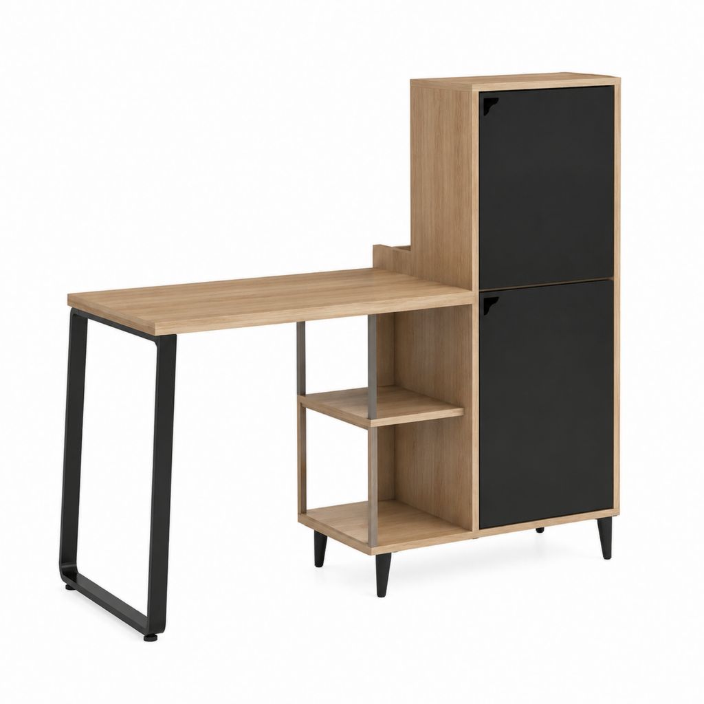 Bureau avec rangement chêne et noir en panneaux de particules 120 x 60 x 150 cm
