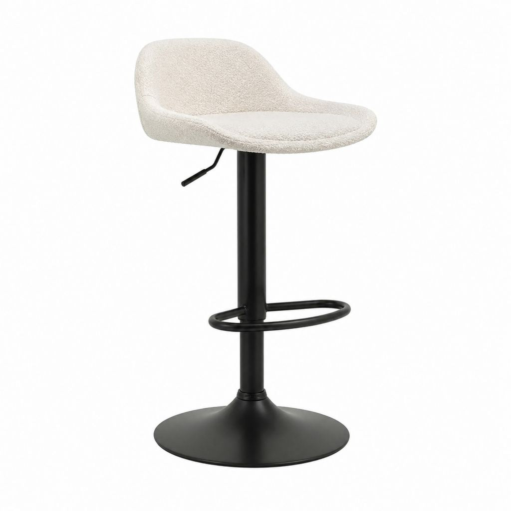 Tabouret de bar réglable pivotant écru en polyester bouclette et acier noir 50 x 52 x 88-108 cm