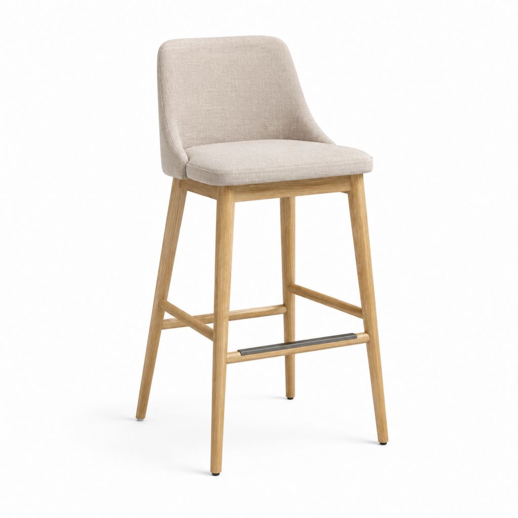 Tabouret de bar avec dossier beige en polyester et bois massif 48 x 53 x 99 cm